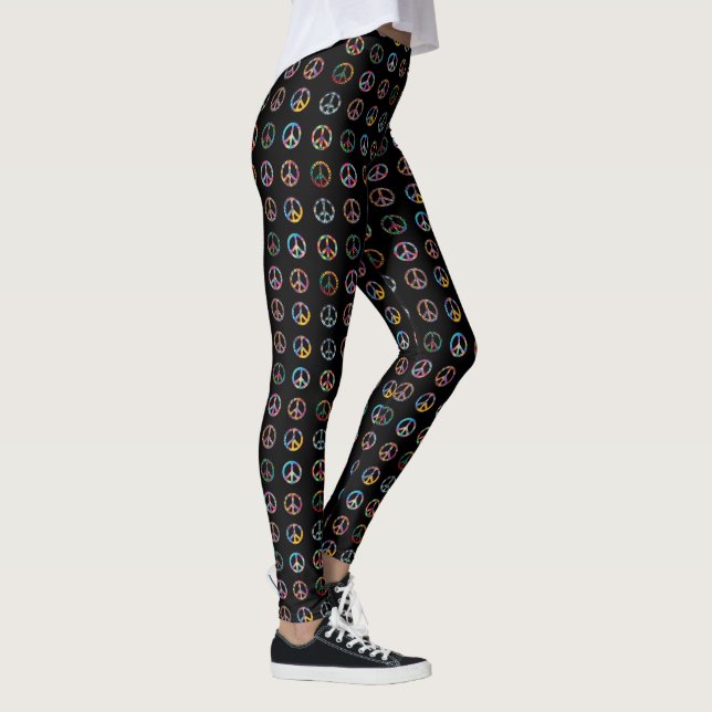 Groovy Retro fredssymboler på svart damasker Leggings (Höger)
