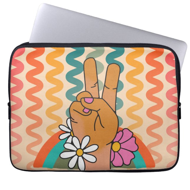 Groovy Retro Fredstecken Flower Rainbow iPad & Laptop Fodral (Framsidan)