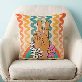 Groovy Retro Fredstecken Flower Rainbow Kudde