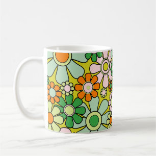 Groovy Retro Garden 60-talet 70-tal Vår Blommönste Kaffemugg
