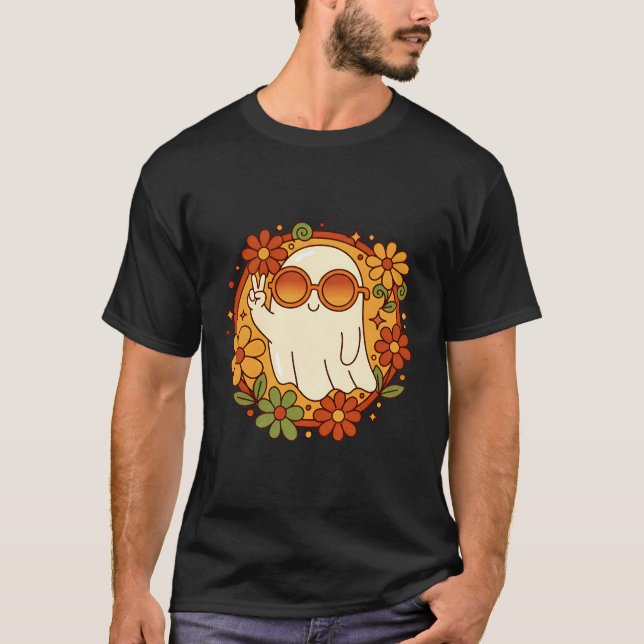 Groovy Retro Ghost Halloween T Shirt (Framsida)