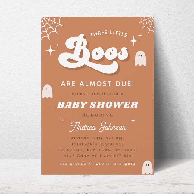 Groovy Retro Ghost TRIPLETS Halloween Baby Shower Inbjudningar (Skapare uppladdad)
