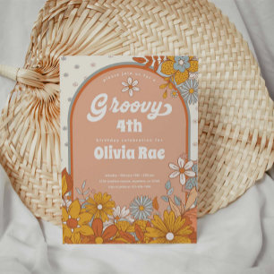 Groovy Retro Girl Daisy Birthday Inbjudningar