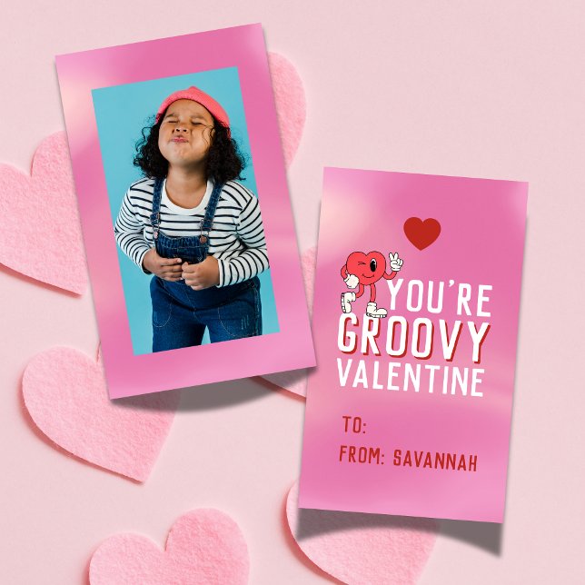 Groovy Retro Gradient Alla Hjärtans Klassrumskort Anteckningskort (Groovy Retro Gradient Valentine's Classroom Card)