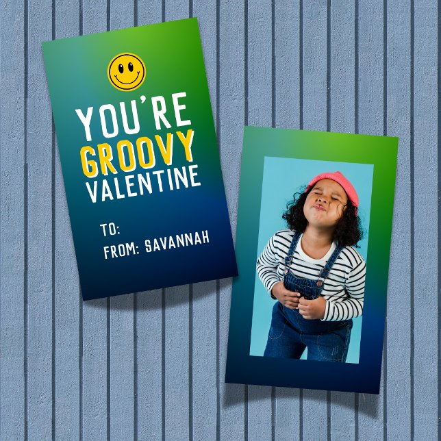Groovy Retro Gradient Alla Hjärtans Klassrumskort Anteckningskort (Groovy Retro Gradient Valentine's Classroom Card)
