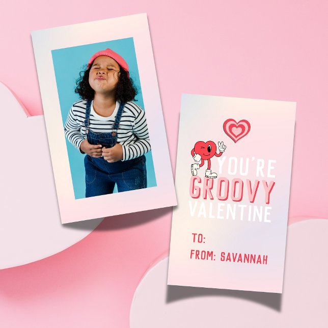 Groovy Retro Gradient Valentine's Classroom Card Anteckningskort (Groovy Retro Gradient Valentine's Classroom Card)