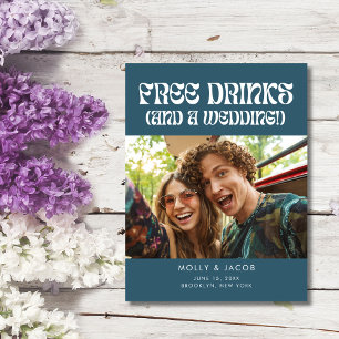 Groovy Retro Gratis Dröcker Bröllop Spara Datum Meddelande Vykort