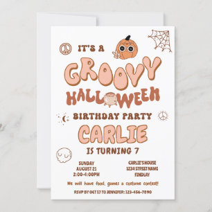 Groovy Retro Halloween Födelsedagsfest, alla åldra Inbjudningar