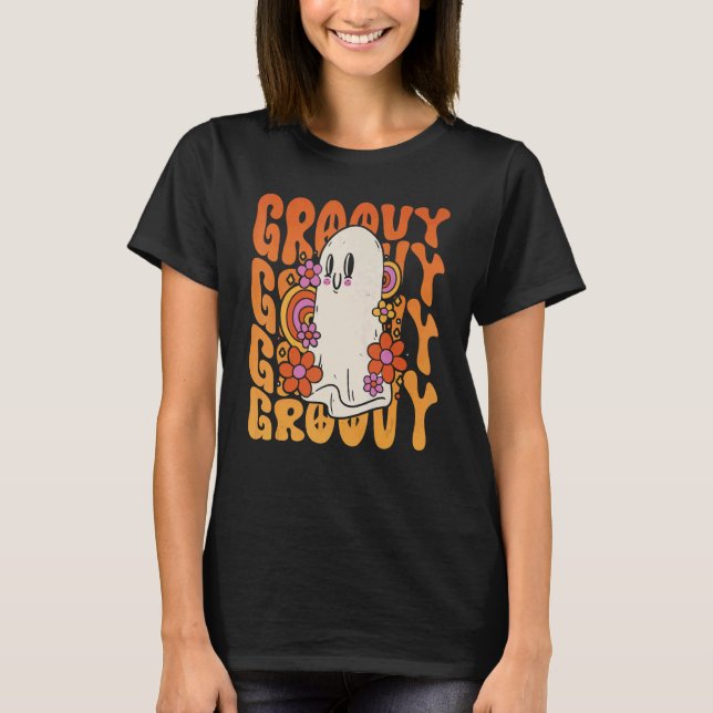 Groovy Retro Halloween Ghost Blommigt 60s & 70s St T Shirt (Framsida)