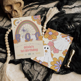 Groovy Retro Halloween Ghost Girl's Birthday Inbjudningar