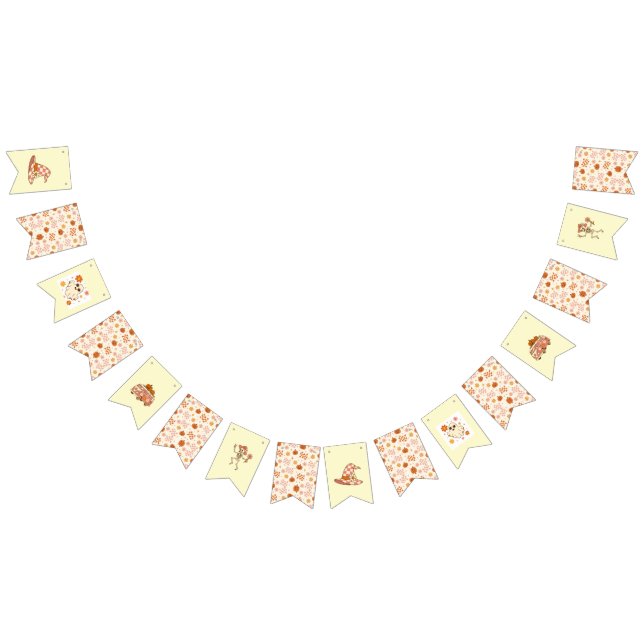 Groovy Retro Halloween Häxa Hatt Bunting Banner Vimplar (Alla)