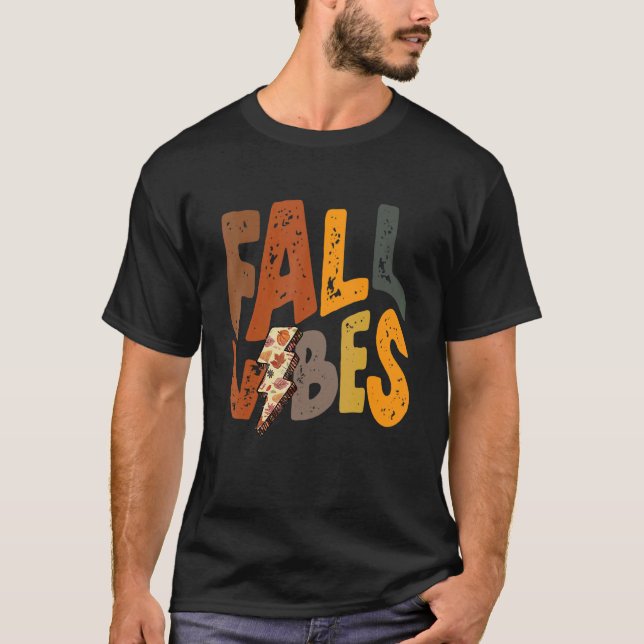 Groovy Retro Hej Fall Vibes Blixt Bolt Autum T Shirt (Framsida)