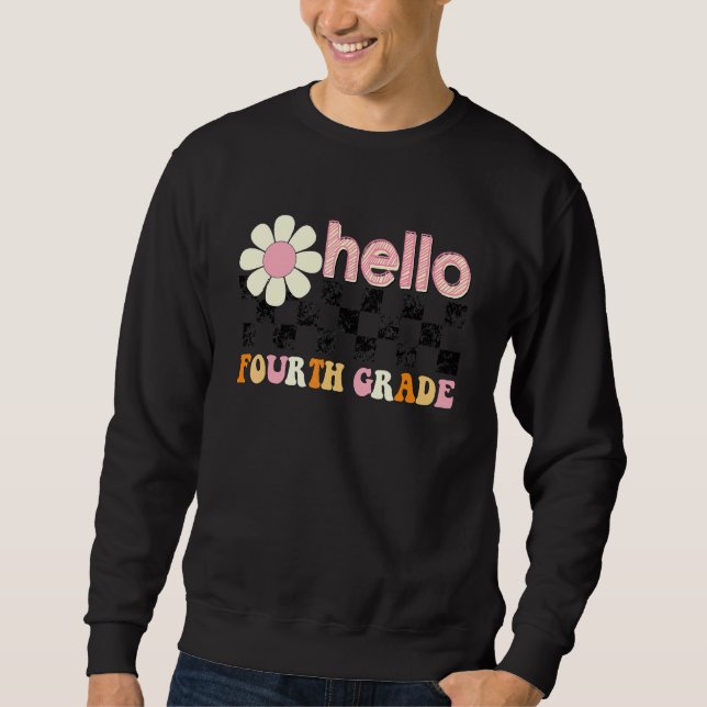 Groovy Retro Hej Fjärde Klass Lärare Tillbaka Till Lång Ärmad Tröja (Framsida)