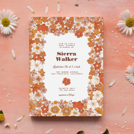 Groovy Retro Hippie Blommigt Rosa Orange Baby Show Inbjudningar