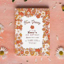 Groovy Retro Hippie Blommigt Rosa Orange Birthday