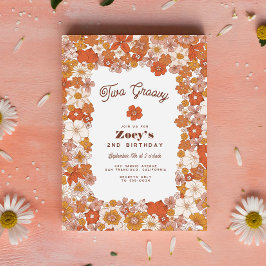 Groovy Retro Hippie Blommigt Rosa Orange Birthday Inbjudningar