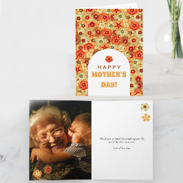 Groovy Retro Hippie Blommor Foto Mors Dag Kort