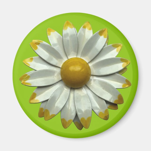 Groovy Retro Hippie Daisy Flower Summer Grönt Magnet (Framsidan)