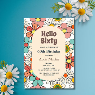 Groovy Retro Hippie Flower Hej 60 födelsedagar Inbjudningar