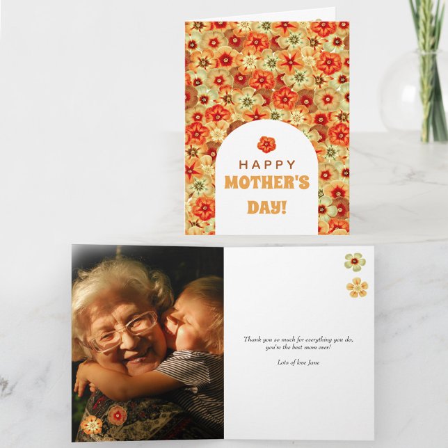 Groovy Retro Hippie Flowers Photo Mors dag Kort (Groovy Retro Hippie Flowers Photo Mother's Day Card)