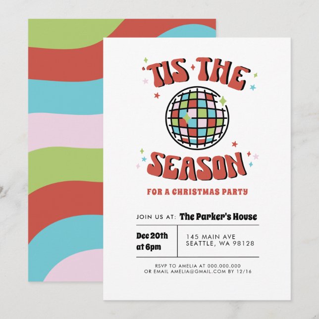 Groovy Retro-inbjudan till julfest Inbjudningar (Fram/baksida)