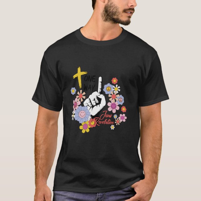 Groovy Retro Jesus Revolution Hippie Flowers en W T Shirt (Framsida)