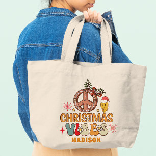 Groovy Retro jul Vibes Fredstecken Namn Jumbo Tygkasse