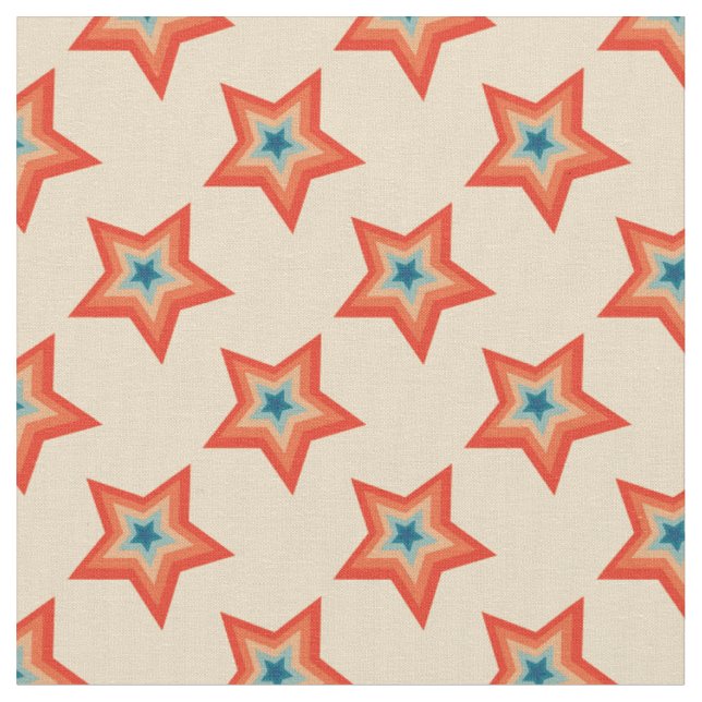 Groovy Retro julstjärnor röda orange blå Tyg (Närbild)