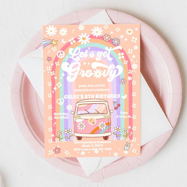 Groovy Retro Kids Birthday Invitation Inbjudningar (Skapare uppladdad)