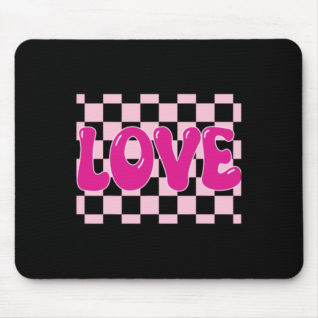 Groovy Retro kontrollerade Heart Kärlek Retro Kärl Musmatta (Framsidan)