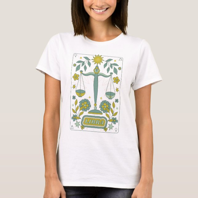 Groovy Retro Libra Horoscope Astrology Grönt T Shirt (Framsida)