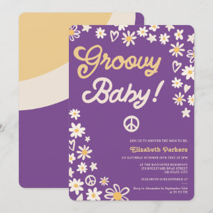 Groovy retro lila boho babydusch inbjudningar