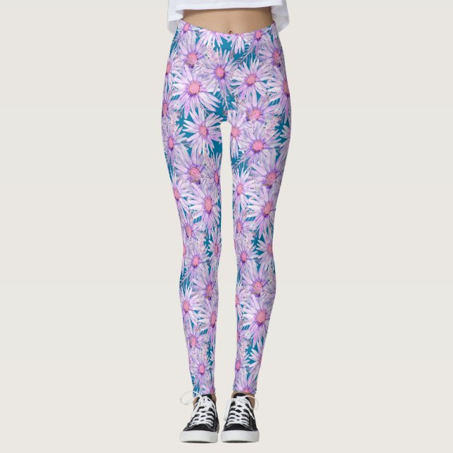 Groovy Retro Lila Tusenskönemönster Leggings (Framsida)