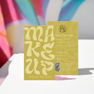 Groovy retro lime green logotyp qr-kod Makeup Visitkort