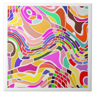 Groovy Retro Line Art Keramiska plattor av Anpass Kakelplatta