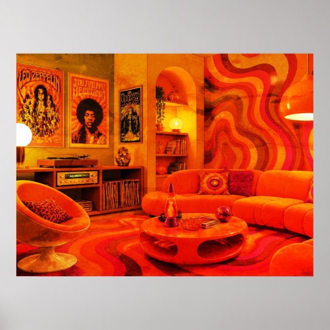 Groovy Retro Living 1970 Stil Coola Färger Vägg Poster (Framsidan)