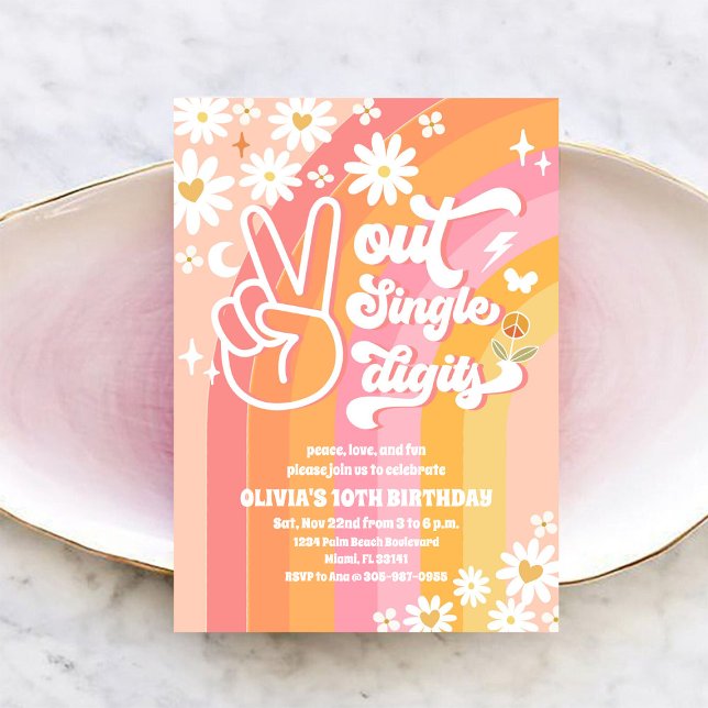 Groovy Retro Margareta 10-årsdag Inbjudningar (Skapare uppladdad)