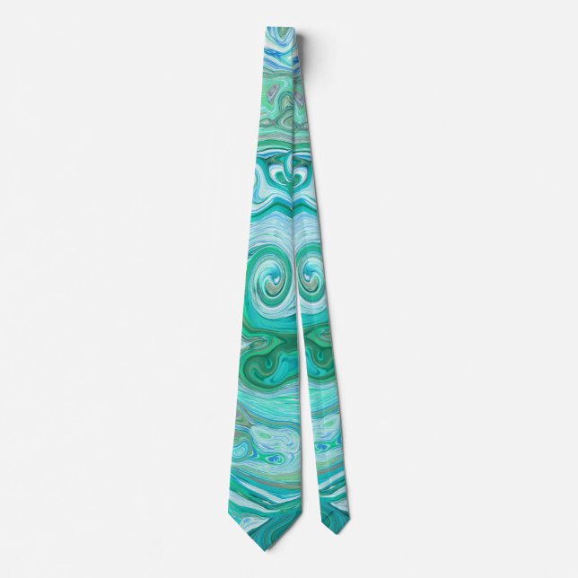 Groovy Retro Mintgrön och Blå Virvel Slips (Framsida)