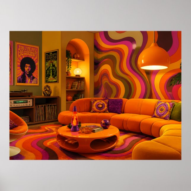Groovy Retro Möbler 1970 Stil Coola Färger Vägg Poster (Framsidan)