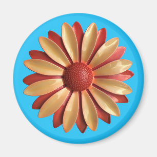 Groovy Retro MOD Hippie Daisy Blå Vår Magnet