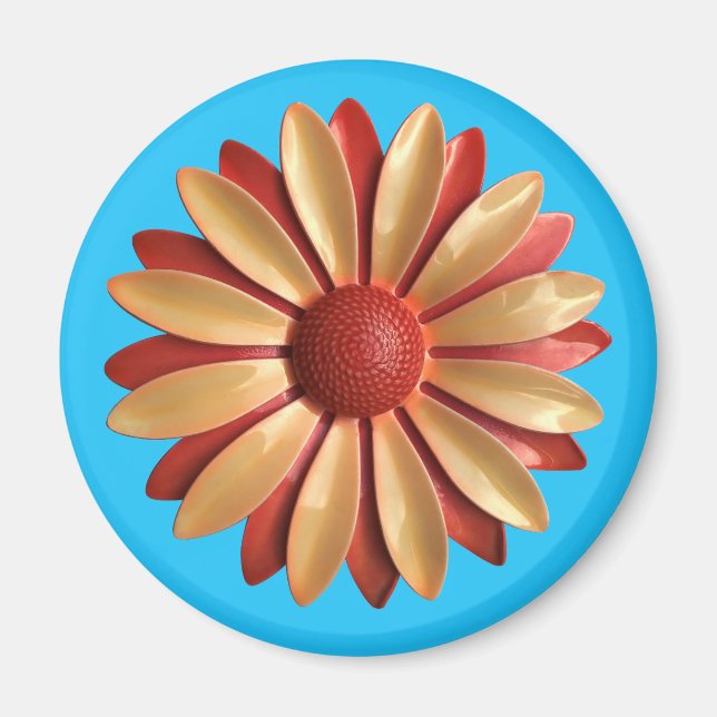 Groovy Retro MOD Hippie Daisy Blå Vår Magnet (Framsidan)