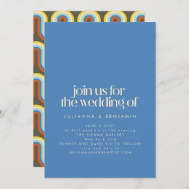 Groovy Retro-Modet 70s Blue och Oliv grönt Bröllop Inbjudningar