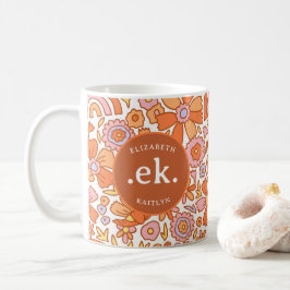 Groovy Retro Monogram-Orange Kaffemugg