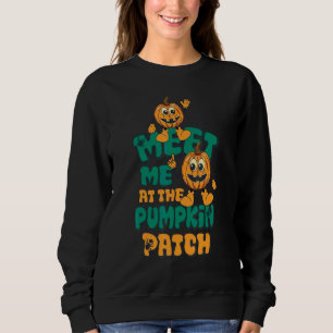Groovy Retro Möt Mig Vid Pumpkin Patch Halloween T Shirt