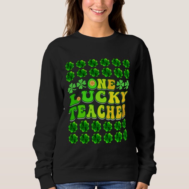 Groovy Retro One Lucky Teacher Irish shamrock St P T Shirt (Framsida)
