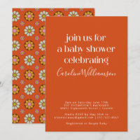 Groovy Retro Orange 70s Blommor Baby Shower