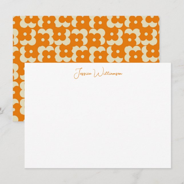 Groovy Retro Orange Flower Personlig Namn Anteckningskort (Fram/baksida)