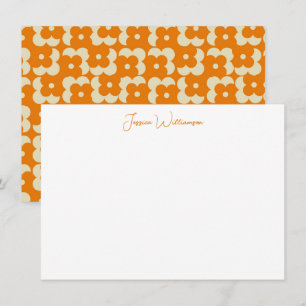 Groovy Retro Orange Flower Personlig Namn Anteckningskort