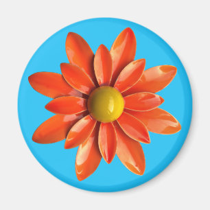 Groovy Retro Orange Hippie Daisy Flower Blommigt Magnet