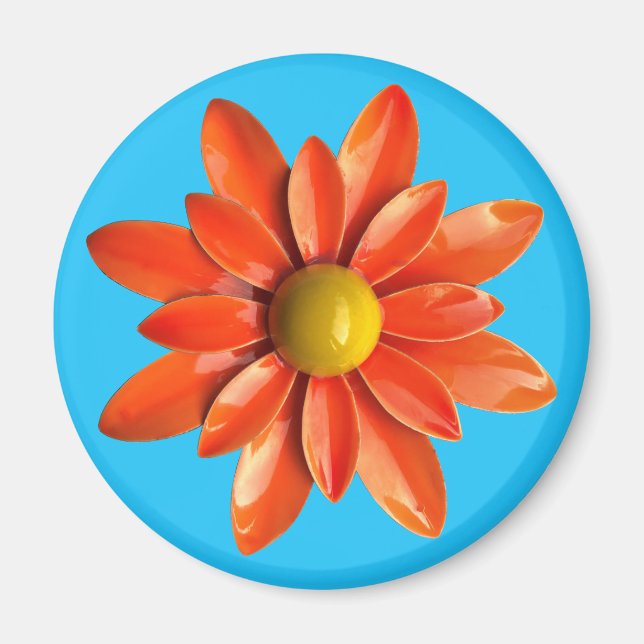 Groovy Retro Orange Hippie Daisy Flower Blommigt Magnet (Framsidan)